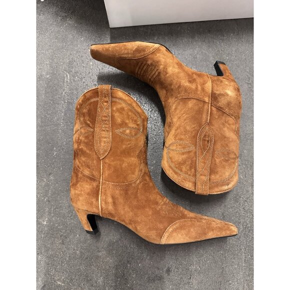 KHAITE Dallas Ankle Boots Caramel Brown Suede - Picture 2 of 10